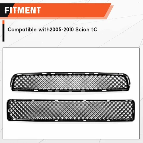 Vista 2 de Kojem Parrilla Delantera Superior e Inferior Compatible con Scion tC 2005-2010 Plástico ABS Parachoques Capó Rejilla de Malla Negra