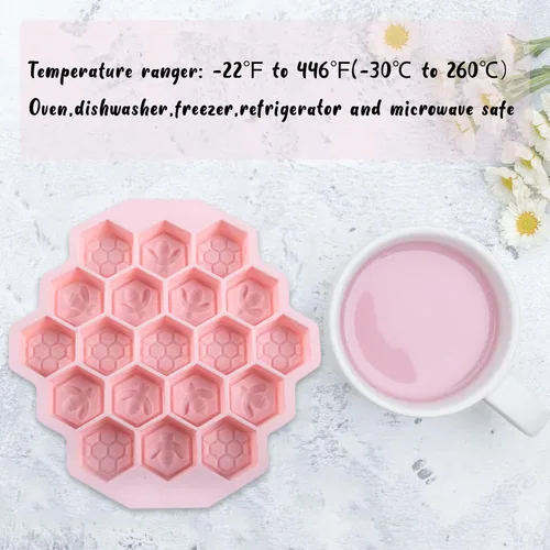 Vista 5 de 3 moldes de silicona de panal de abeja, moldes antiadherentes para chocolate, 19 cavidades para hornear pasteles, molde de silicona de grado