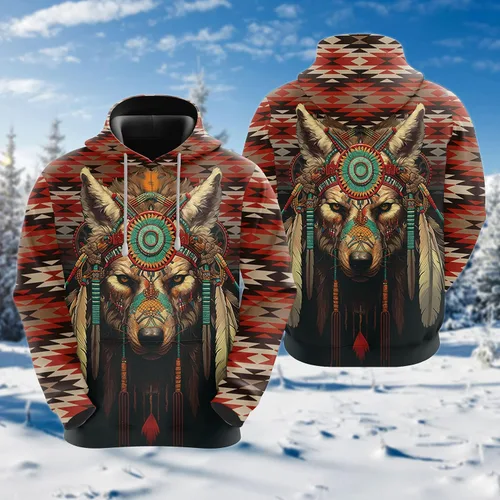 Vista 2 de Sudadera con capucha unisex con estampado 3D de lobo, atrapasueños y vida silvestre, sudadera con capucha con bolsillos grandes, serie 175