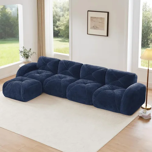 Vista 17 de Sofás modulares modulares de 110.6 pulgadas para sala de estar, sofá moderno de terciopelo sin hueso, no requiere montaje, cómodo sofá sin hueso