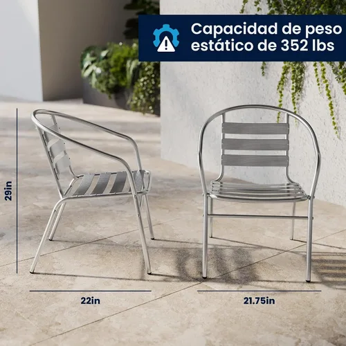 Vista 2 de EMMA + OLIVER Silla apilable de aluminio para interiores y exteriores con respaldo y brazos de triple listón