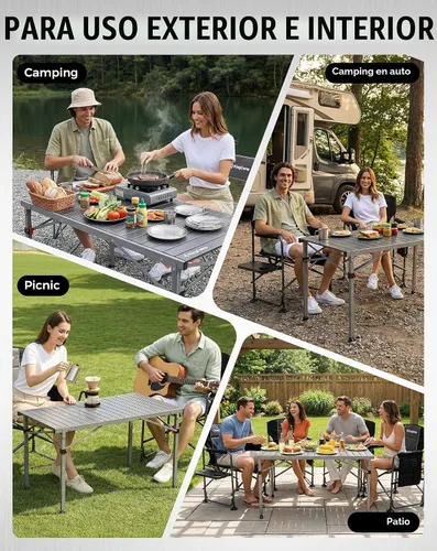 Vista 9 de KingCamp Mesa de camping plegable de 265 libras, mesa de exterior 4P - 42.1 × 27.6 pulgadas - 3 altura ajustable