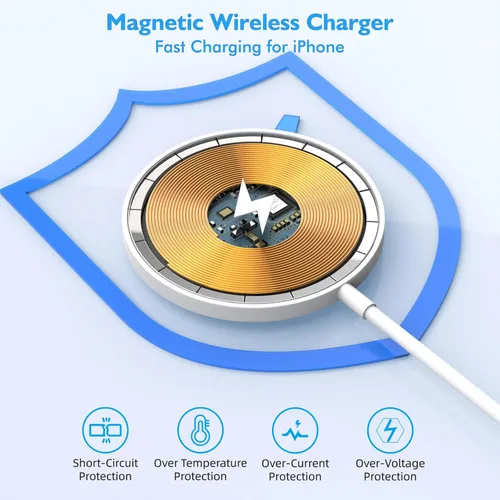 Vista 3 de [Certificado MFi de Apple] Cargador inalámbrico magnético para iPhone 16 Pro Max/16 Pro/15/14/13/12/Plus/AirPods 3/2/Pro 2, carga magnética de 6