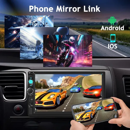 Vista 4 de NHOPEEW Estéreo de auto doble DIN de 7 pulgadas con cámara de respaldo, radio de pantalla táctil de 2 DIN con enlace de espejo con cable, Bluetooth