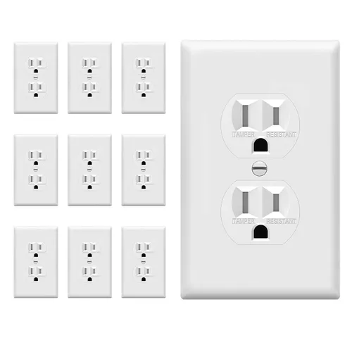 Vista 22 de ENERLITES Receptáculo dúplex, tomas de pared eléctricas resistentes a manipulaciones, grado comercial, 15A 125V, autoconectado, 2 polos, 3 cables