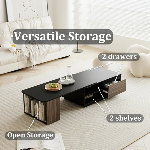 Vista 11 de Mesa auxiliar extensible rectangular de 48 a 66 pulgadas con cajones