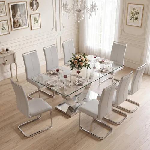 Vista 34 de Juego de mesa de comedor blanca para 6, 71 pulgadas, juego de mesa de comedor de mármol sintético para 6 Modern Dining Table Set for 6, Black PU