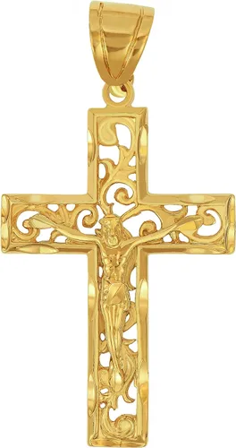 Vista 4 de LIFETIME JEWELRY Collar de cruz de crucifijo de filigrana grande para hombres y mujeres chapado en oro de 24 quilates Metal
