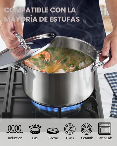 Vista 5 de Cooks Standard Olla de Acero Inoxidable 18/10 de 6 Cuartos de Galón, Olla Clásica Profunda para Cocinar Conservas Utensilios de Cocina Horno