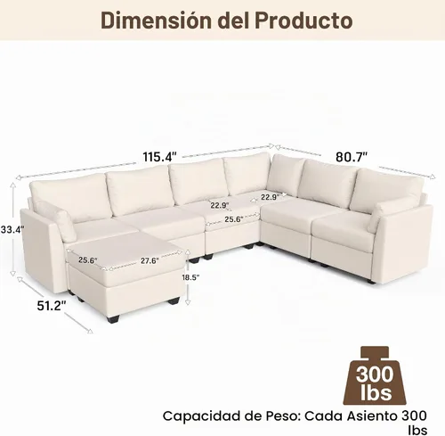 Vista 2 de Weture - Sofá modular seccional con almacenamiento, sofá seccional en forma de U para sala de estar, sofá seccional modular convertible