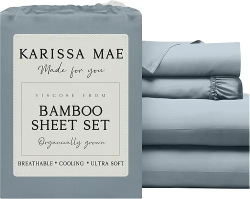 Vista 47 de KARISSA MAE Juego de sábanas de viscosa de bambú de lujo, 100% certificado FSC, refrescante, lujosamente suave, bolsillos profundos de 18 pulgadas