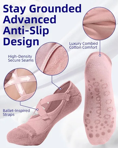 Vista 3 de YOTTOY Calcetines de yoga para mujer con agarre antideslizante para yoga, ideales para pilates, Pure Barre, fitness, ballet, talla única
