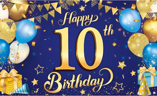 Vista 14 de KatchOn Cartel de cumpleaños número 10 de oro rosa - XL, 72 x 44 pulgadas Telón de fondo de feliz cumpleaños 10