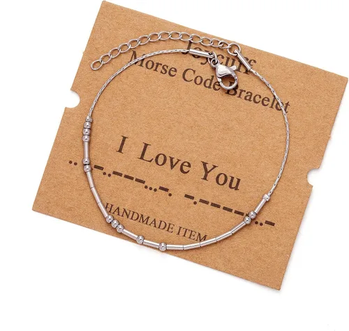 Vista 144 de JoycuFF Pulseras inspiradoras de código morse para mujeres, cuentas de plata, joyería con mantra de motivación, regalos para ella