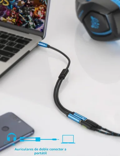 Vista 2 de MillSO - Adaptador divisor de auriculares de 0.138 in, divisor de micrófono estéreo CTIA