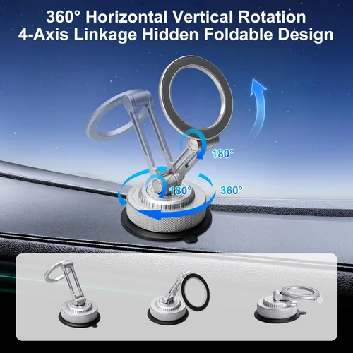 Vista 6 de All-Metal Alloy Magnetic Suction Cup Car Phone Mount Holder Dash (Silver)