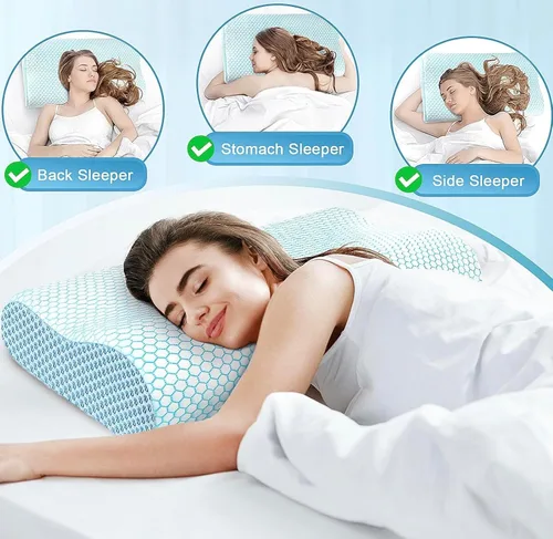 Vista 3 de Ergonomic Cervical Neck Pillow for Neck Pain Relief, Memory Foam Pillow for Sleeping (Blue, Standard Size) MJ52406