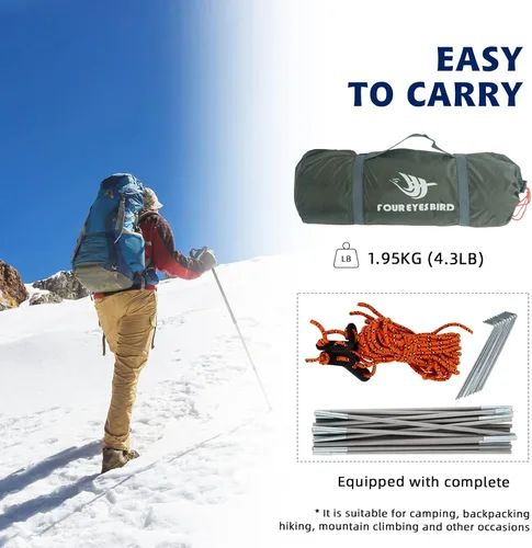 Vista 3 de Tienda de campaña de mochila individual de 7.2 × 4 × 4 pies, tienda de campaña impermeable para acampar y senderismo, puede ser utilizada por una