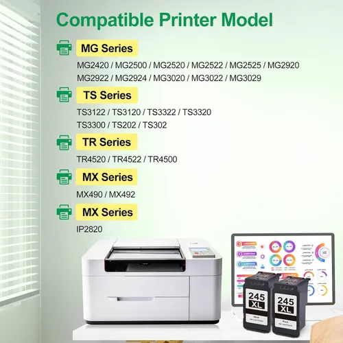 Vista 2 de Cartucho de tinta 245XL remanufacturado para Canon 245XL Paquete combinado de tinta negra PG245XL Cartucho de tinta negra funciona con impresora