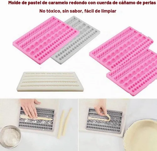 Vista 2 de 3D Pearl Knit Rope Molde de silicona Molde de fondant Molde de pastel Frontera Decoración Moldes Gumpaste Cocina DIY Hornear Decoración Pastel
