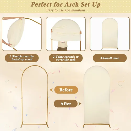 Vista 6 de Cubierta de fondo de arco de 7.2 pies, cubierta de arco de elastano beige, cubierta de soporte elástica con herramientas de atar globos para boda