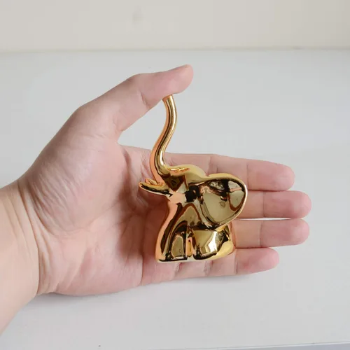 Vista 4 de Estatuas de Elefante para Decoración del Hogar, 1 Par, Pequeños Acentos Decorativos para Estantes, Sala de Estar y Dormitorio, Dorado y Blanco