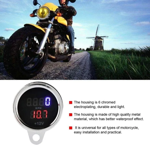 Vista 2 de Universal 2 en 1 impermeable LED digital voltímetro tacómetro medidor de metal odómetro velocímetro para motocicletas