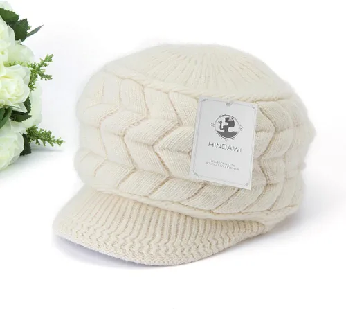 Vista 4 de Hindawi gorro de lana caliente de invierno para mujer gorra esquí de lana con visera