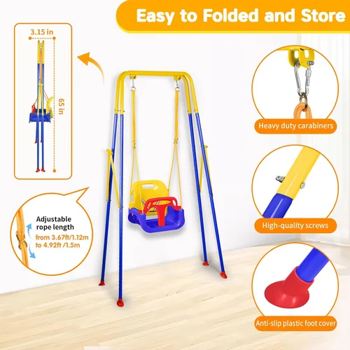 Vista 4 de Juego de columpio 4 en 1 para niños pequeños y jersey para bebé, columpio resistente para niños con rebotador, soporte plegable de metal