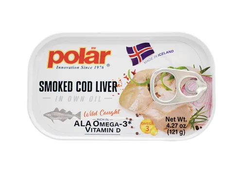 Vista 3 de MW Polar Hígado de bacalao ahumado en aceite, 4.27 onzas, capturado en la naturaleza, rico en omega-3, listo para comer, mariscos de alta calidad