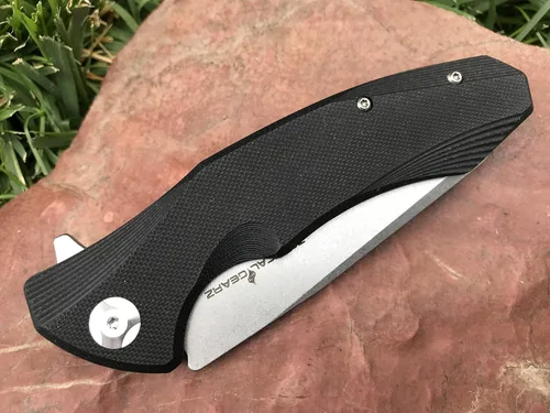 Vista 4 de TACTICAL GEARZ Navaja de bolsillo para EDC, mango G10, hoja de acero lavado a la piedra D2, incluye funda (Zeta)