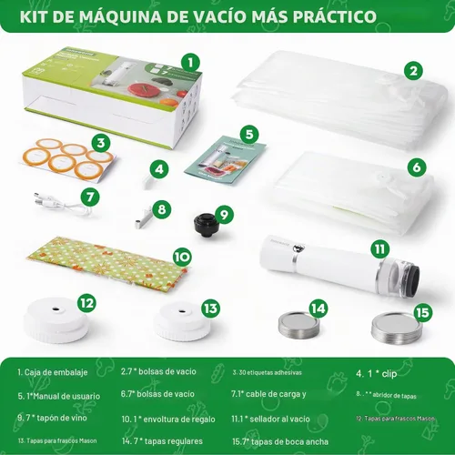 Vista 9 de Sellador al vacío de mano compacto 3 en 1 para alimentos (bolsa, tarro de masón, botella de vino)
