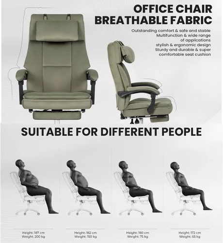 Vista 8 de Silla de oficina, silla de oficina ejecutiva grande y alta con reposapiés y reposacabezas extraíble, silla de escritorio ergonómica de respaldo