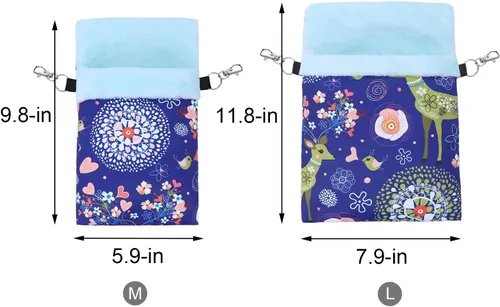 Vista 5 de Wontee Saco de dormir para mascotas pequeñas, saco de dormir cálido para hámsters, erizos, planeadores de azúcar, ardillas (M, alce azul)
