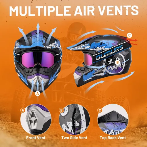 Vista 3 de Casco OUMURS DOT para ATV de todoterreno con gafas, guantes y mascarilla, con visera solar ajustable para motocicleta, para adultos, todoterreno