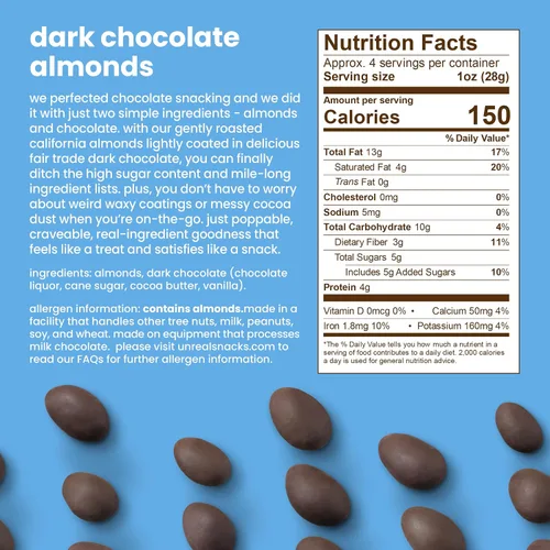 Vista 2 de UNREAL Almendras de chocolate negro - Certificado vegano, sin gluten, comercio justo, sin OMG, sin alcoholes de azúcar o soja (3 bolsas)