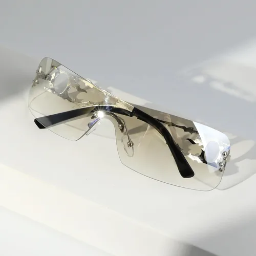 Vista 4 de YOGFIT Lentes de sol Y2K sin montura para mujeres y hombres, a la moda, envolventes, futuristas, geniales