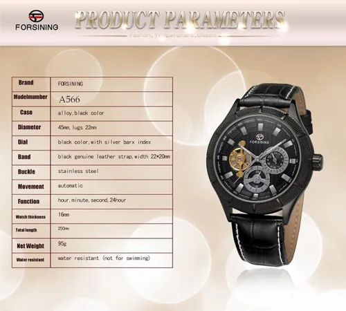 Vista 4 de Carrie Hughes Mens Tourbillon Steampunk Black Leather Automatic Watch