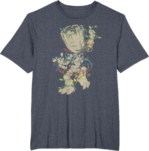 Vista 22 de Marvel Camiseta de luces navideñas Guardians Of The Galaxy Groot, Negro, S