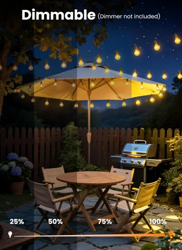 Vista 4 de Guirnalda de luces para exteriores, 25 pies, 12 bombillas LED, IP65, impermeable, conectable, G40, luz de patio exterior para patio trasero, porche