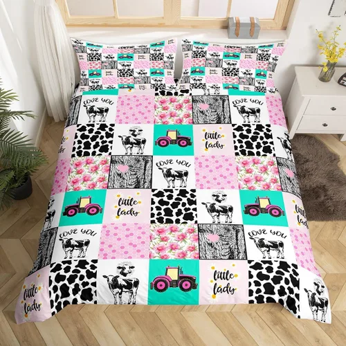 Vista 16 de Funda de edredón con estampado de vaca marrón para niñas y niños, funda de edredón de piel de vaca de las tierras altas, juego de ropa de cama