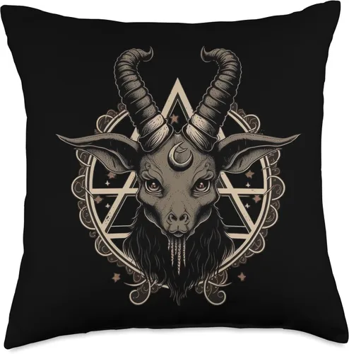 Vista 4 de Satanic Goat Head Baphomet Pentagram Occult Evil Pagan Throw Pillow