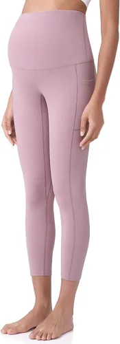Vista 3 de POSHDIVAH Leggings capri de maternidad para mujer, sobre el vientre, pantalones elásticos activos con bolsillos