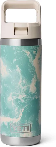 Vista 27 de YETI Rambler Botella de 18 onzas, aislada al vacío, de acero inoxidable con tapa de popote a juego de colores, rojo rescate