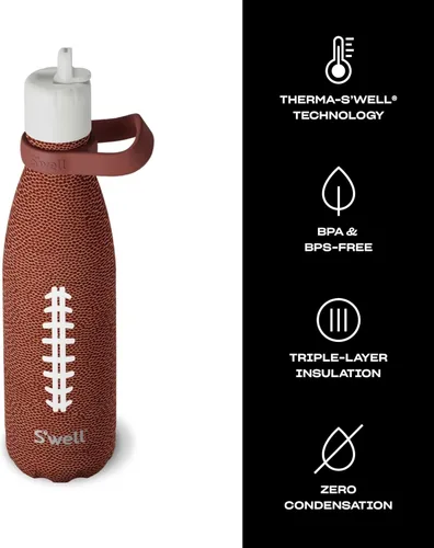 Vista 3 de S'well Botella de agua de acero inoxidable con tapa de popote abatible y asa, 17 onzas, End Zone, recipientes aislados al vacío de triple capa que