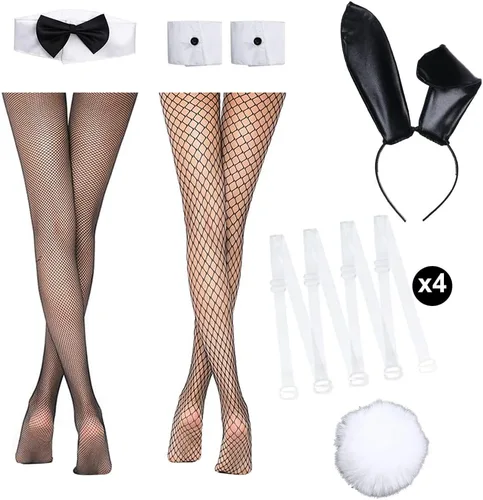 Vista 6 de Disfraz de conejito Senpai para mujer, traje de cosplay de anime de una pieza con orejas de conejo, conjunto de medias
