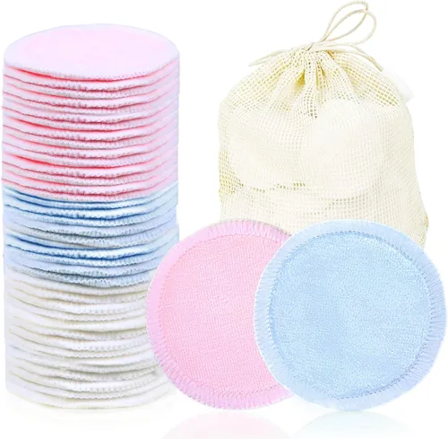 Vista 9 de wegreeco Paquete de 40 almohadillas desmaquillantes reutilizables, lavables y reutilizables, almohadillas redondas de algodón para la cara, paños