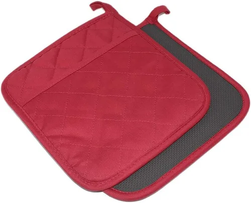 Vista 11 de Juego de 2 almohadillas de algodón y neopreno para horno, agarraderas con bolsillo de 8"x8.5", juego de almohadillas calientes de doble función