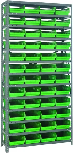 Vista 247 de Quantum QSBU-245BK Heavy Duty Shelving Unit with (7) Shelves and (24) QUS245 Black Bins for Garage Warehouse Storage Distribution 400 lb Load