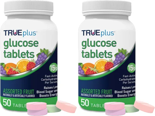 Vista 8 de TRUEplus® Tabletas de glucosa, sabor surtido (uva, frambuesa, naranja), botella de 50 unidades (1)